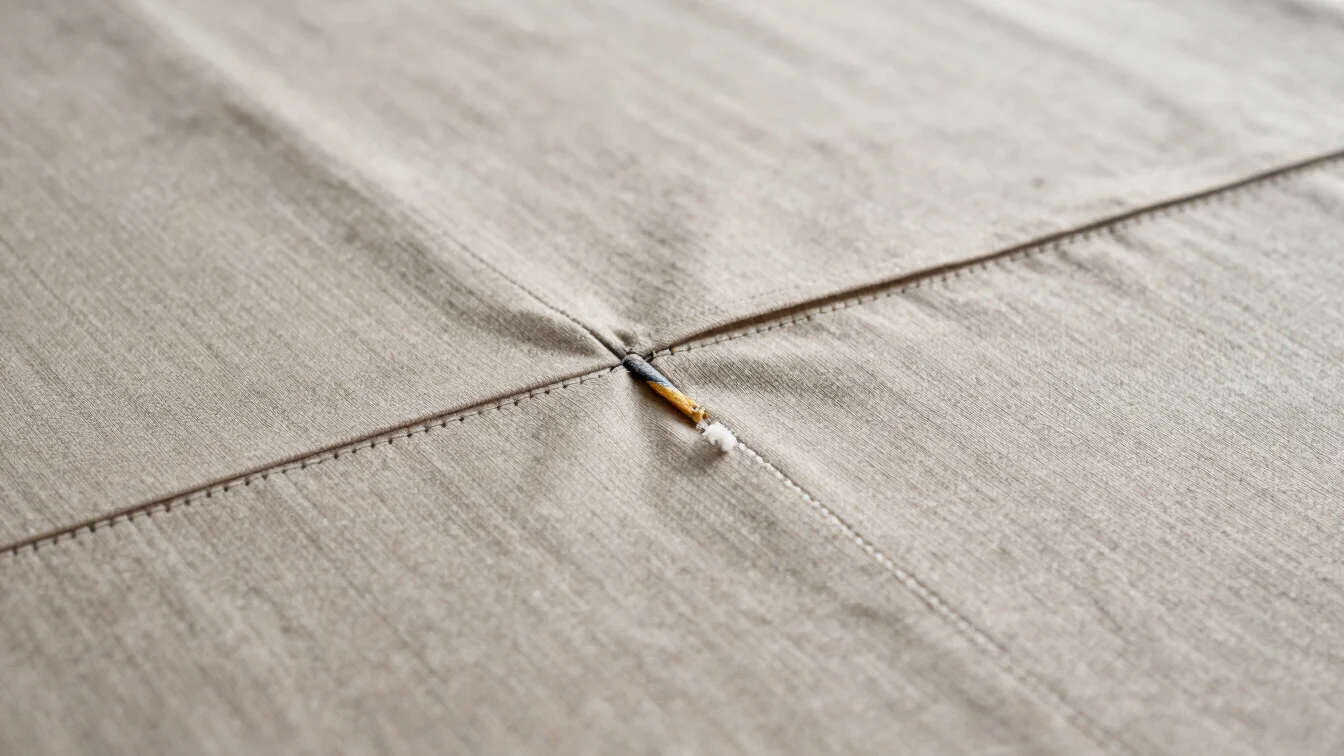 Detailed view of structured fabric construction and accessory stitching